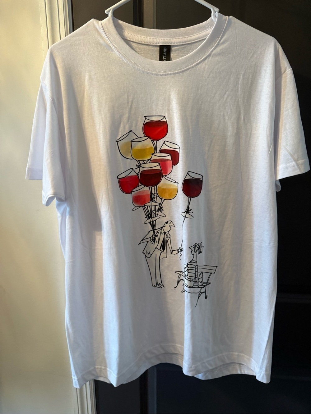 White Short Sleeve Tee with Red & Yellow Wine Glass Graphic
